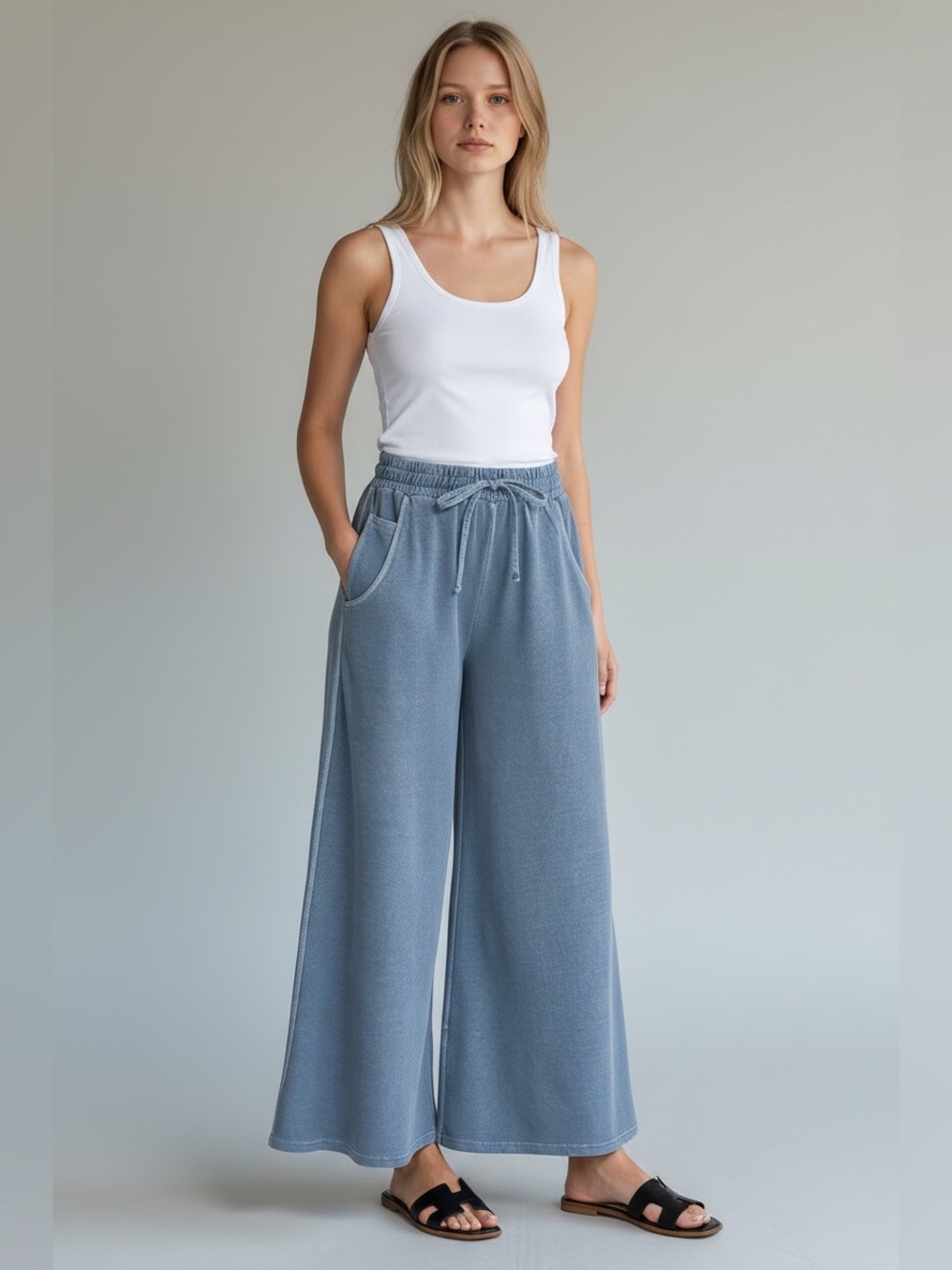 Zenana “Dusty Blue” 100% Cotton Women’s French Terry Pants